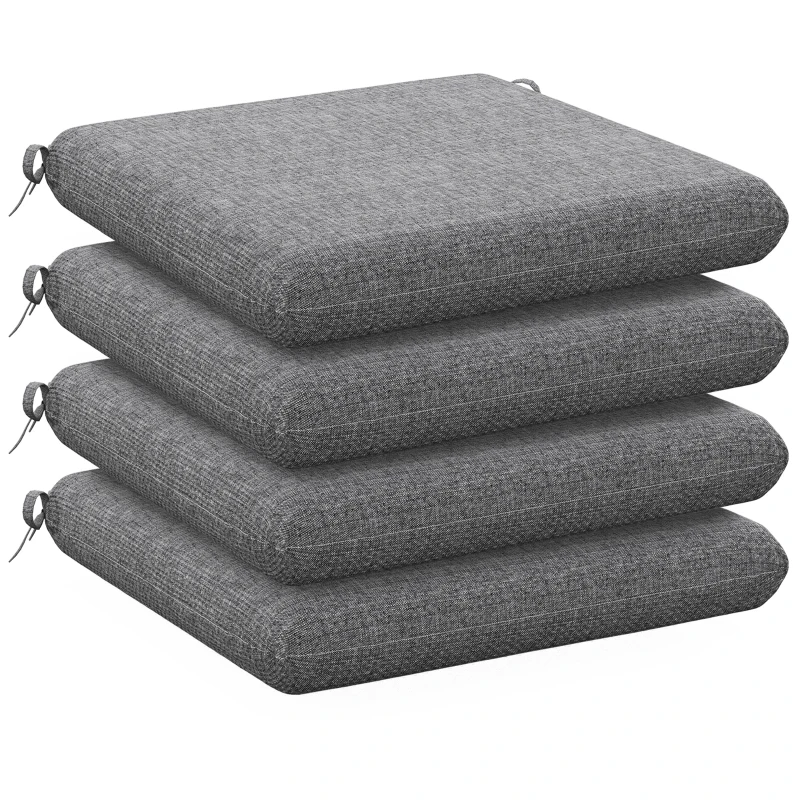 Outsunny Lot de 4 coussins de chaise, galettes de chaise 47 x 47 cm, rembourrage épais, résistant à la décoloration, gris