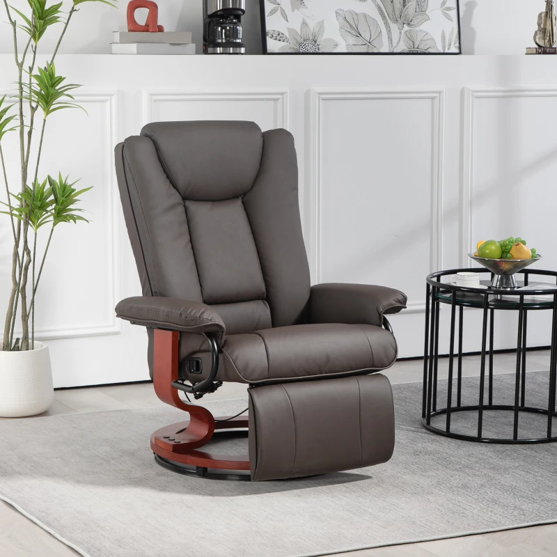 HOMCOM Relaxsessel mit Liegefunktion, drehbar, bis 150 kg, Kunstlederbezug, Stahlrahmen, Braun(m-10)