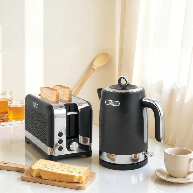HOMCOM Sleek Textured Kettle and Toaster Set - Black
