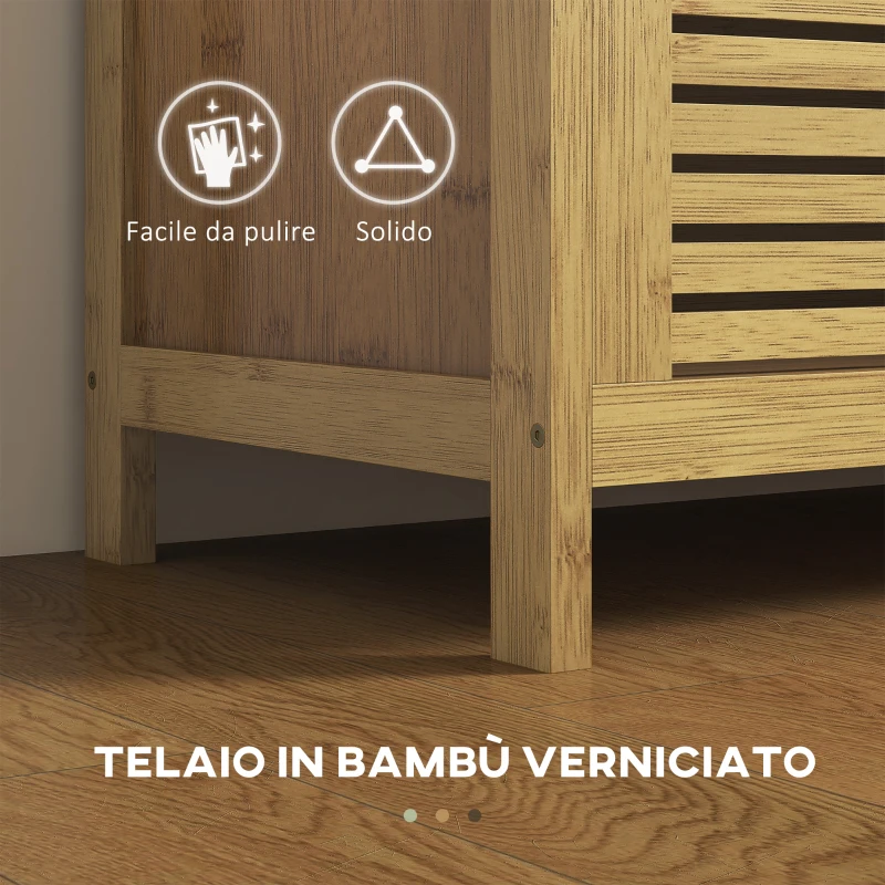 HOMCOM Panca Scarpiera a Doghe da Ingresso con Design a Ribalta, in Legno di Bambù, 100x40x60 cm