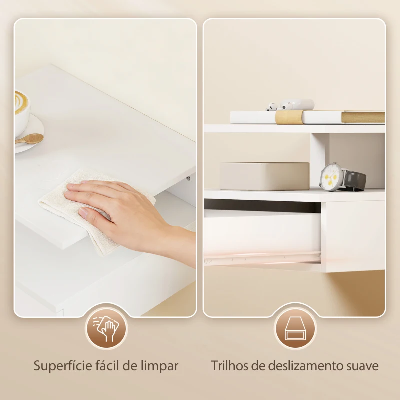 HOMCOM Conjunto de Mesas de Cabeceira Suspensas com Gaveta Montadas na Parede 35x32x22,5 cm Branco