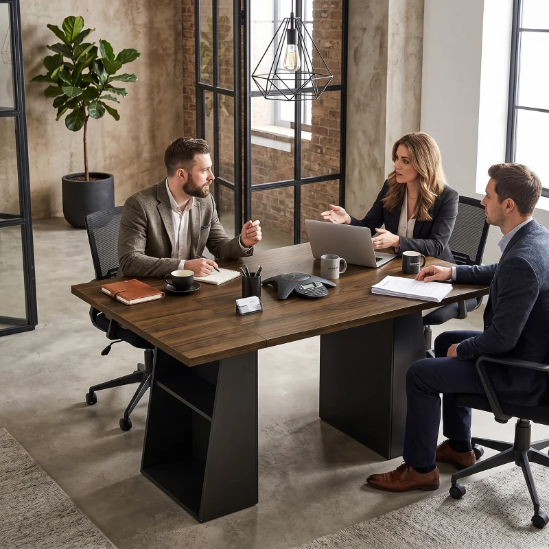 HOMCOM Schreibtisch mit 4 offenen Ablagen, Industrial Design, 140 cm, Braun-Schwarz