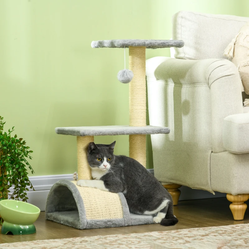PawHut Arbre à chat arbre à grimper griffoir pour chat hauteur 72 cm balle suspendue gris clair