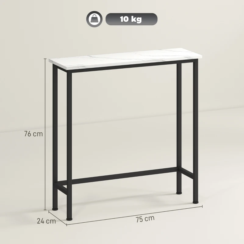 HOMCOM Tavolo Consolle da Ingresso con Piano Effetto Marmo, in Legno e Acciaio, 75x24x76 cm, Bianco e Nero