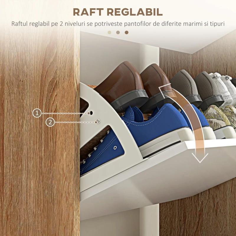 HOMCOM Dulap compact pentru pantofi cu 3 sertare și raft reglabil, potrivit pentru 18-24 perechi de pantofi, 72x24x119cm, alb(m-5)