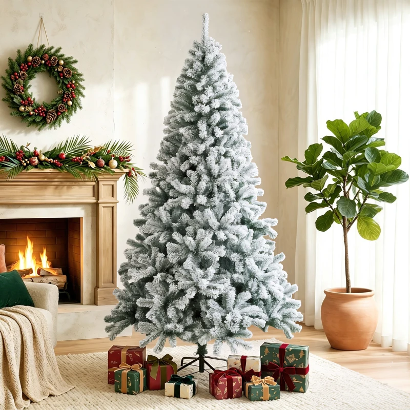 HOMCOM Árvore de Natal Nevada 180 cm com 650 Pontas em PVC Ignífugo Ramos Articulados Montagem Rápida Verde e Branco
