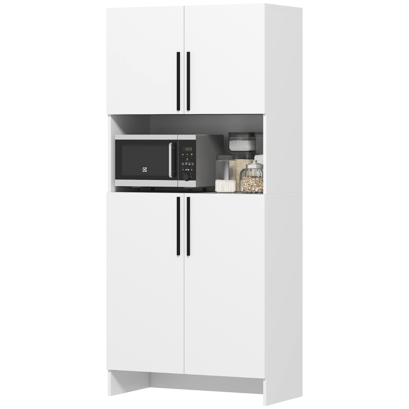 HOMCOM Küchenschrank, Vorratsschrank für Küche, Wohnzimmer, Esszimmer, Schränke, Regale, Mikrowellenablage, Spanplatte, Weiß(m-11)