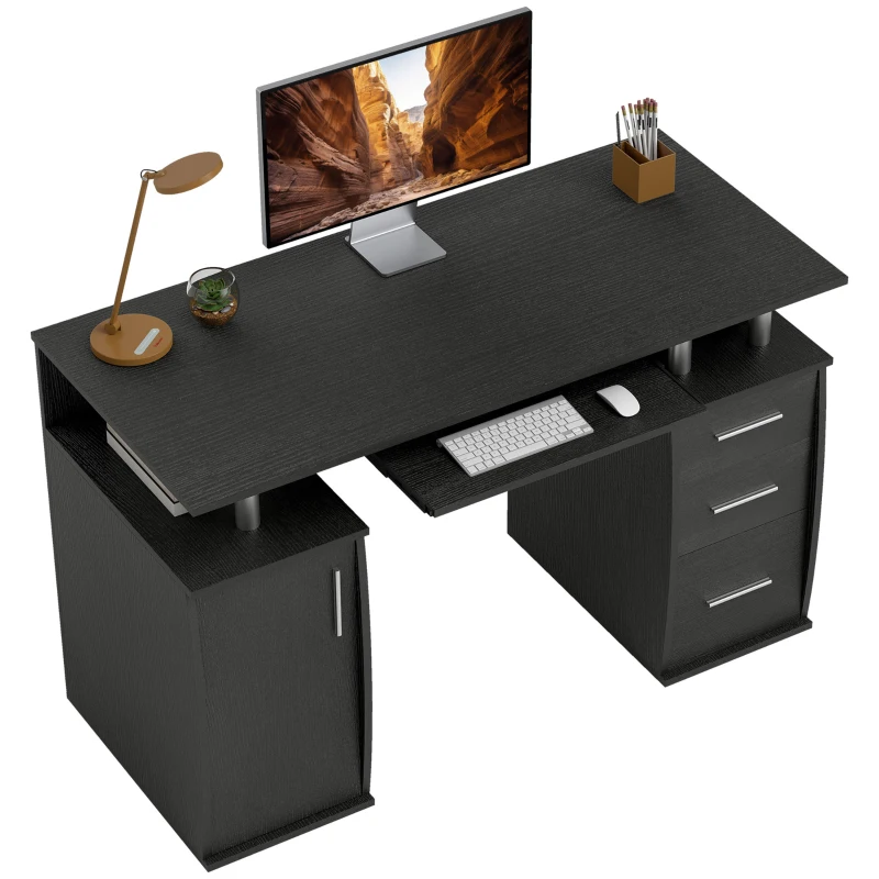 HOMCOM Bureau d'ordinateur, bureau informatique 120 x 55 cm avec plateau pour clavier, 3 tiroirs, pour chambre, domicile, noir