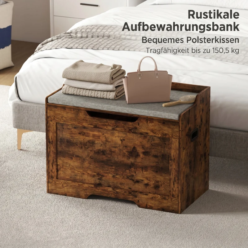 HOMCOM Bancă pentru Depozitare 103L Multifuncțională culoare Lemn cu Pernă din Țesătură Gri, 75x40x56 cm