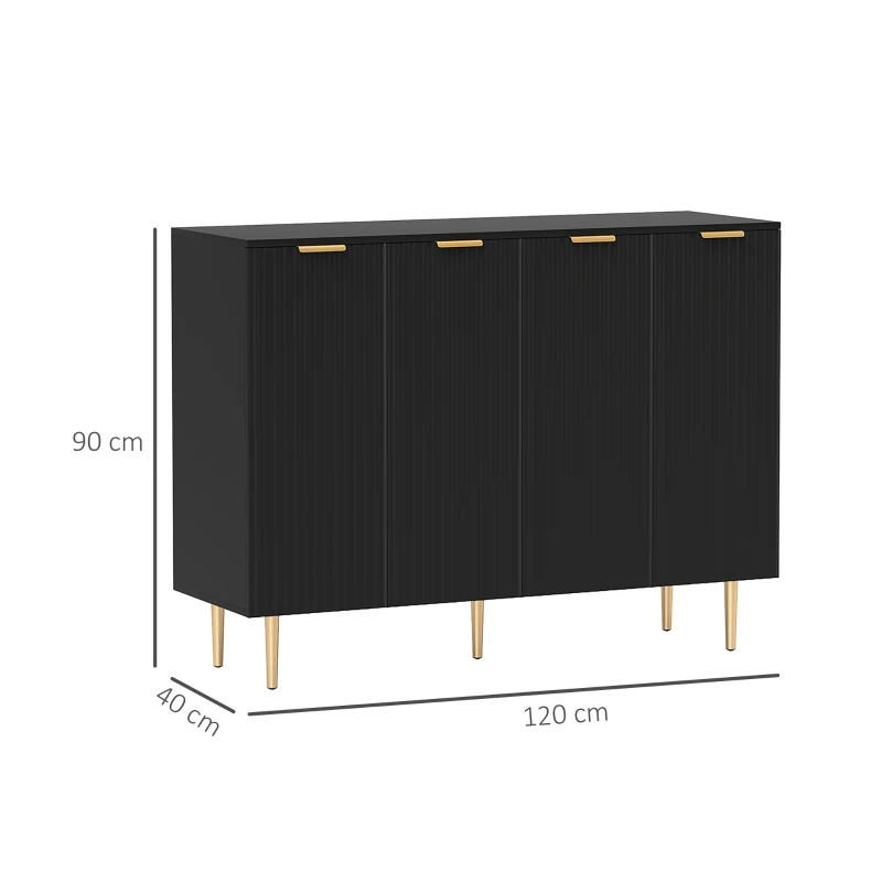 HOMCOM Sideboard Buffet Cabinet, Modern Kitchen Storage Cabinet with Adjustable Shelves and Metal Legs, Black