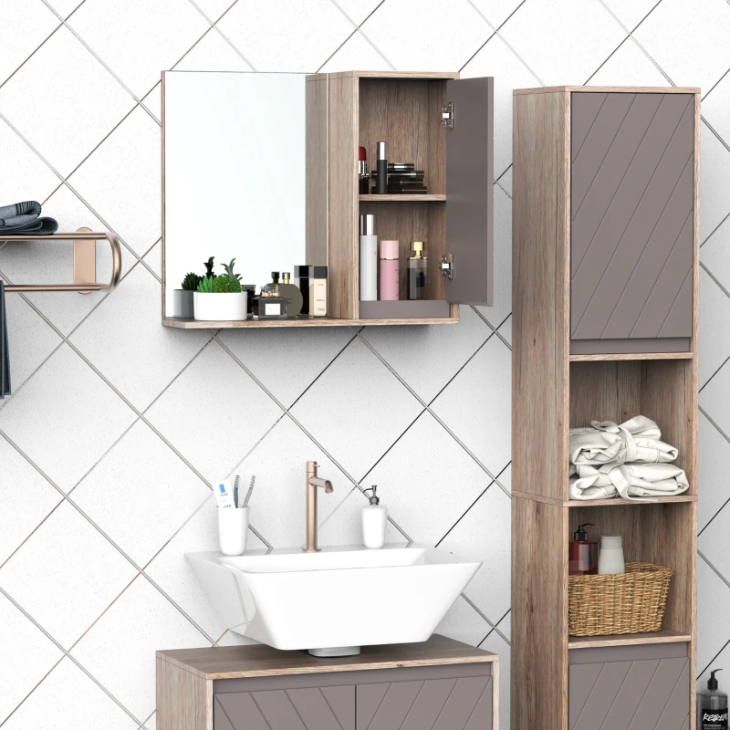 HOMCOM Armadietto Pensile per il Bagno Grigio e Rovere, 57 x 14.2 x 49.2cm