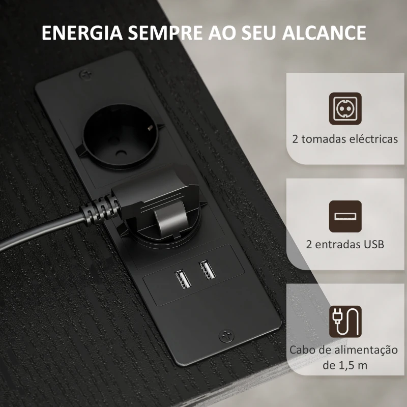 HOMCOM Secretária Elevatória com Rodas Tomadas e Entrada USB Altura Ajustável e Painel Central Inclinado 80x60x59,5-95 cm Preto