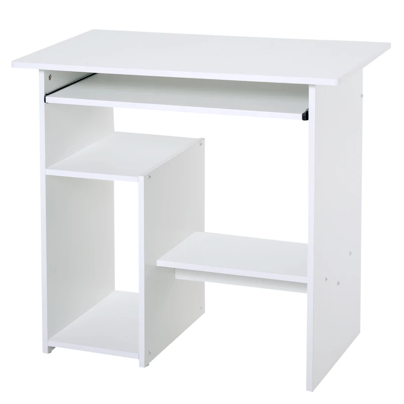 HOMCOM Bureau d'ordinateur, bureau avec rangement, plateau pour clavier et support de moniteur, 80 x 45 x 75 cm, blanc
