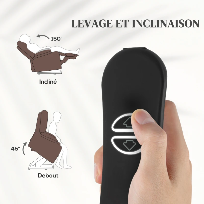 HOMCOM Fauteuil Releveur Électrique, Massage et Chauffage, Repose-Pieds, Dossier Inclinable, Télécommande, 93x104x100cm, Marron