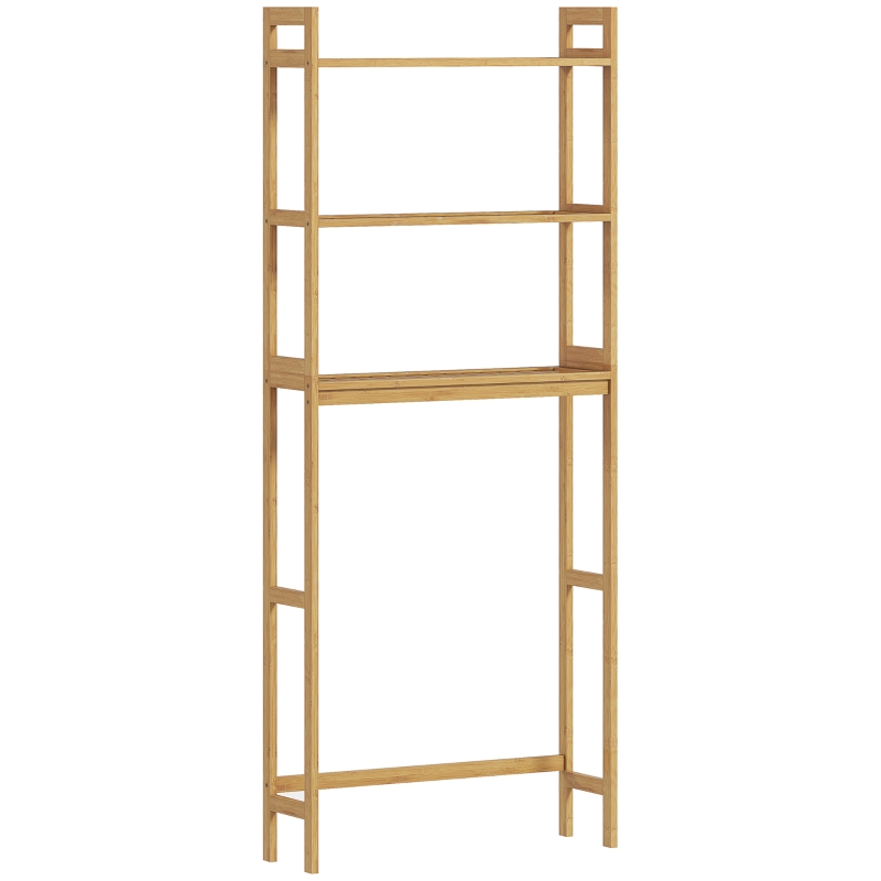 kleankin Estante sobre Sanita de Bambu com 3 Prateleiras Pés com Almofadas Antiderrapantes e Anti-Tombo 68x20x135 cm Madeira