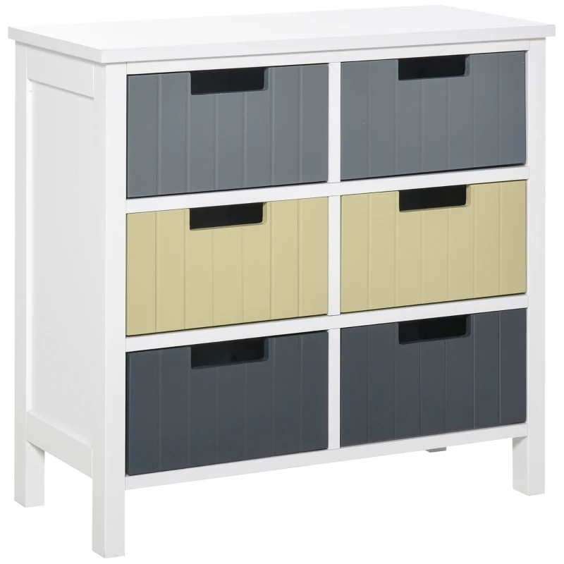 HOMCOM Cómoda de Madeira com 6 Gavetas Cómoda Auxiliar de Armazenamento com Pés Elevados Estilo Moderno para Dormitórios Sala de Estar Casa de Banho 60x28x58cm Multicor