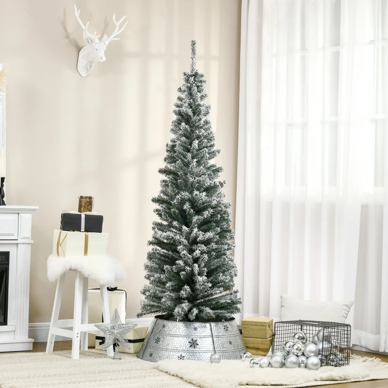 HOMCOM Árvore de Natal 180 cm Árvore de Natal Artificial Nevado com 492 Ramos e Suporte de Metal  Verde e Branco