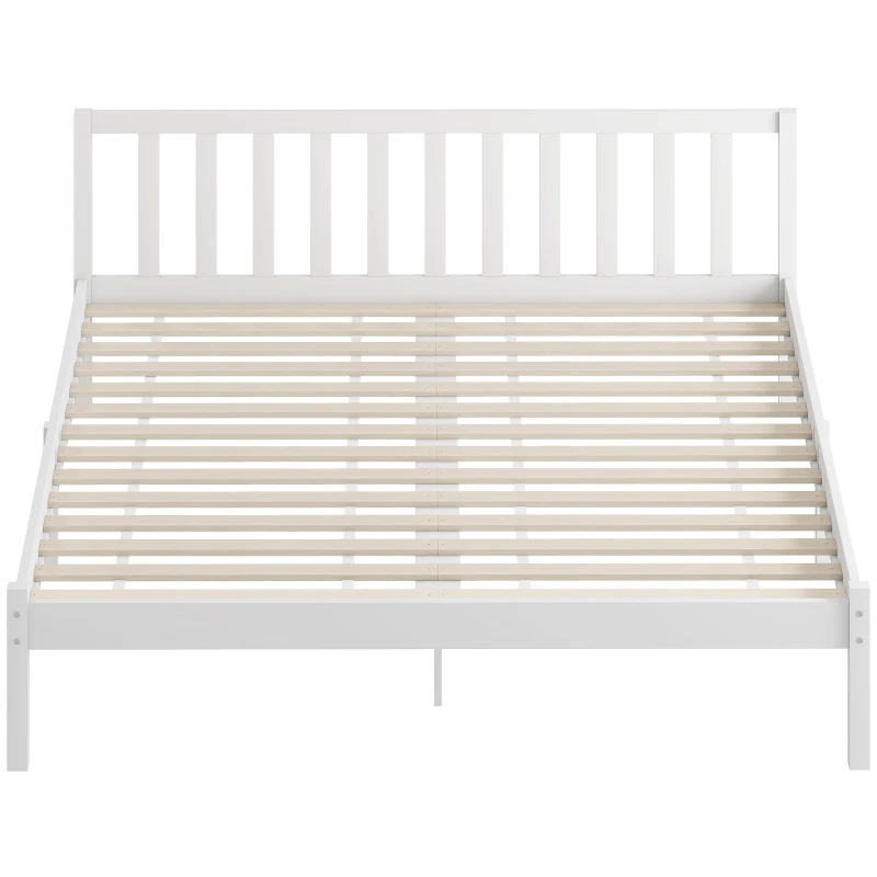 HOMCOM Cadre de lit en bois massif 160x200cm lit simple avec tête de lit et sommier à lattes solide pour enfants adultes