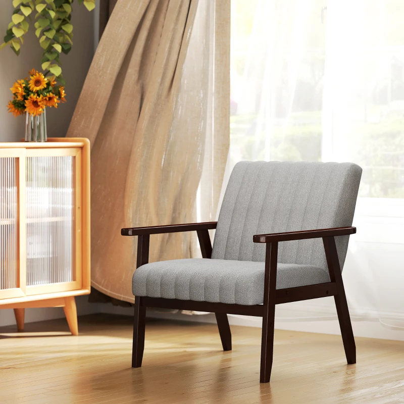 HOMCOM Poltroncina da Camera Moderna Imbottita in Tessuto e Legno con Cuciture Tubolari, Grigio