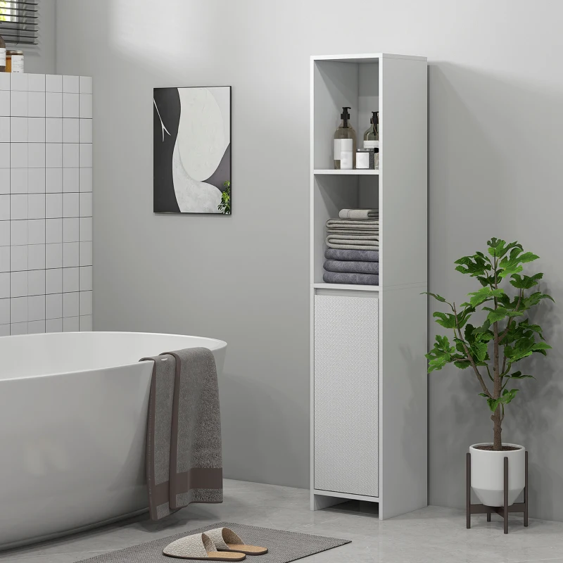 HOMCOM Coluna Casa de Banho Armário Alto Casa de Banho com Porta 2 Prateleiras Abertas  Estilo Moderno 30x30x160 cm Branco