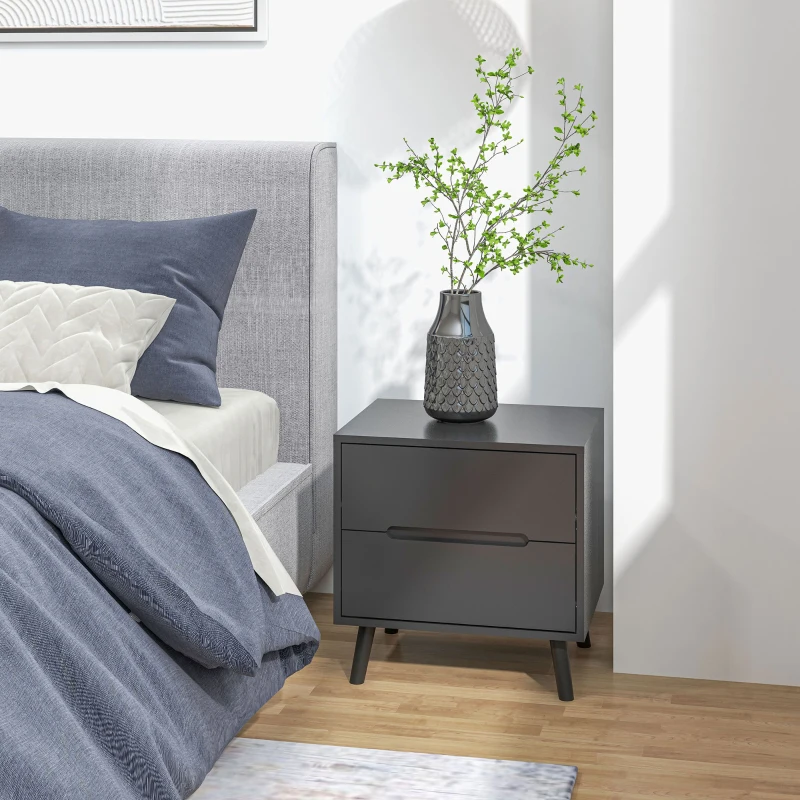 HOMCOM Table de chevet table de nuit avec 2 tiroirs style moderne pour chambre à coucher, salon, 50 x 40 x 50,5 cm, noir
