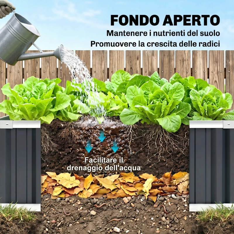 Outsunny Letto per Orto Rialzato in Acciaio, Fondo aperto e Montaggio Senza Attrezzi, 90x90x30cm
