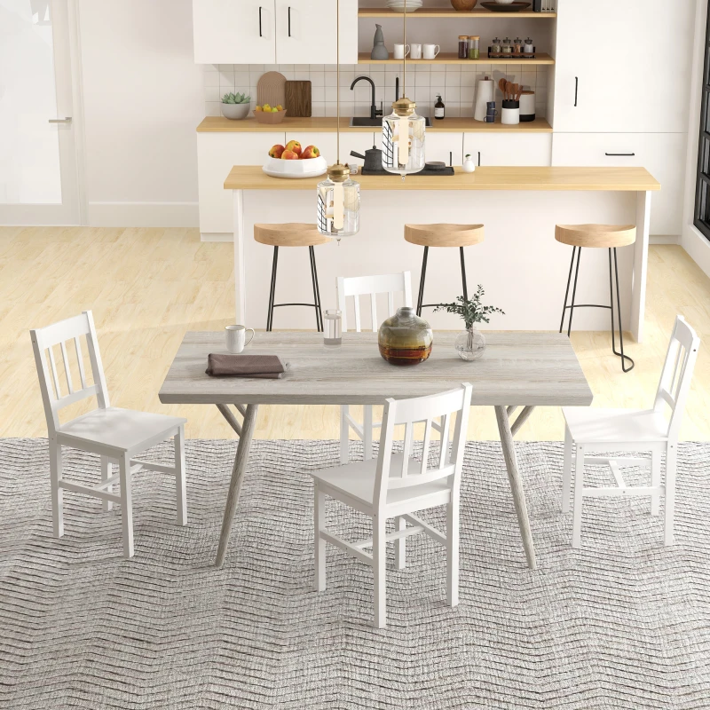 HOMCOM Conjunto de 4 Cadeiras de Sala de Jantar com Encosto de Ripas Estrutura de Madeira de Pinho 41x46,5x85,5 cm Branco