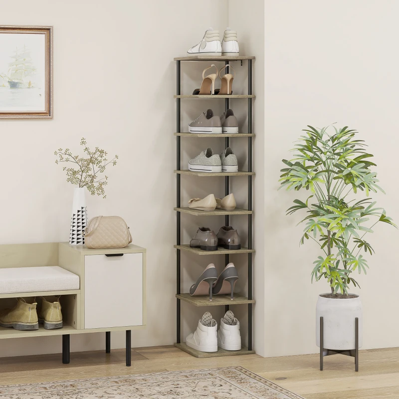 HOMCOM Meuble à chaussures à 8 niveaux meuble de rangement cadre en métal - 28l x 26P x 125H cm