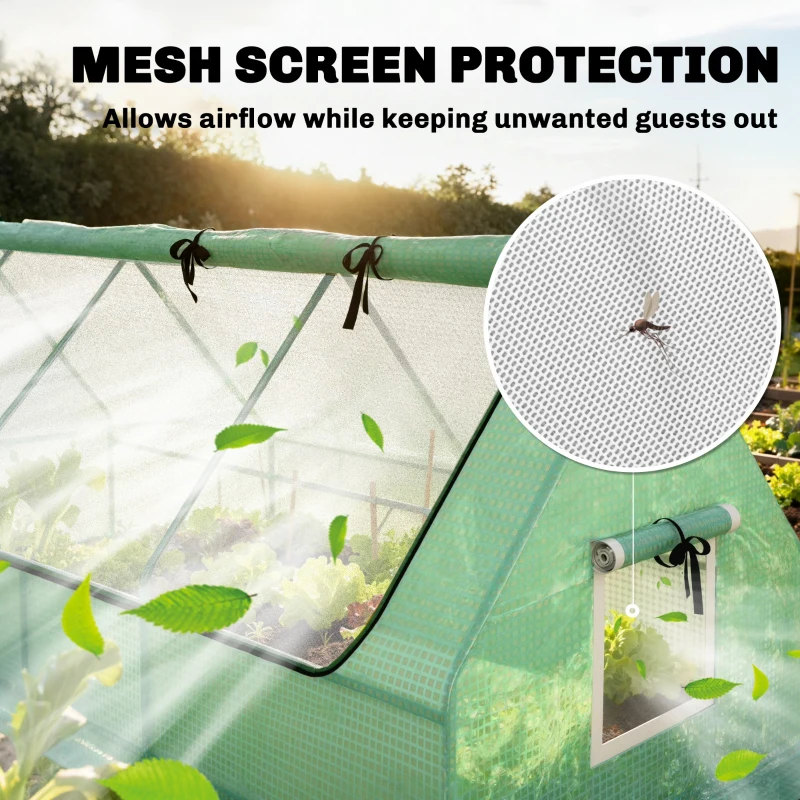 Outsunny Portable Small Polytunnel, Mini Greenhouse with Mesh Windows for Indoor and Outdoor, 240x90x90cm, Green