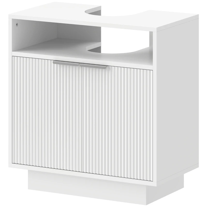 HOMCOM Móvel para Lavatório Pousar com 2 Portas Canaladas para Lavatório com ou sem Pedestal  60x33x63 cm Branco