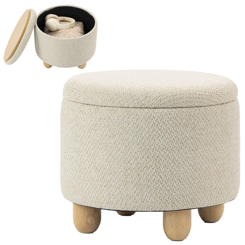 HOMCOM Pouf Contenitore Rotondo 19L in Tessuto Effetto Iuta con Coperchio, Capacità 120kg, 38.5x38.5x33.5 cm, Beige