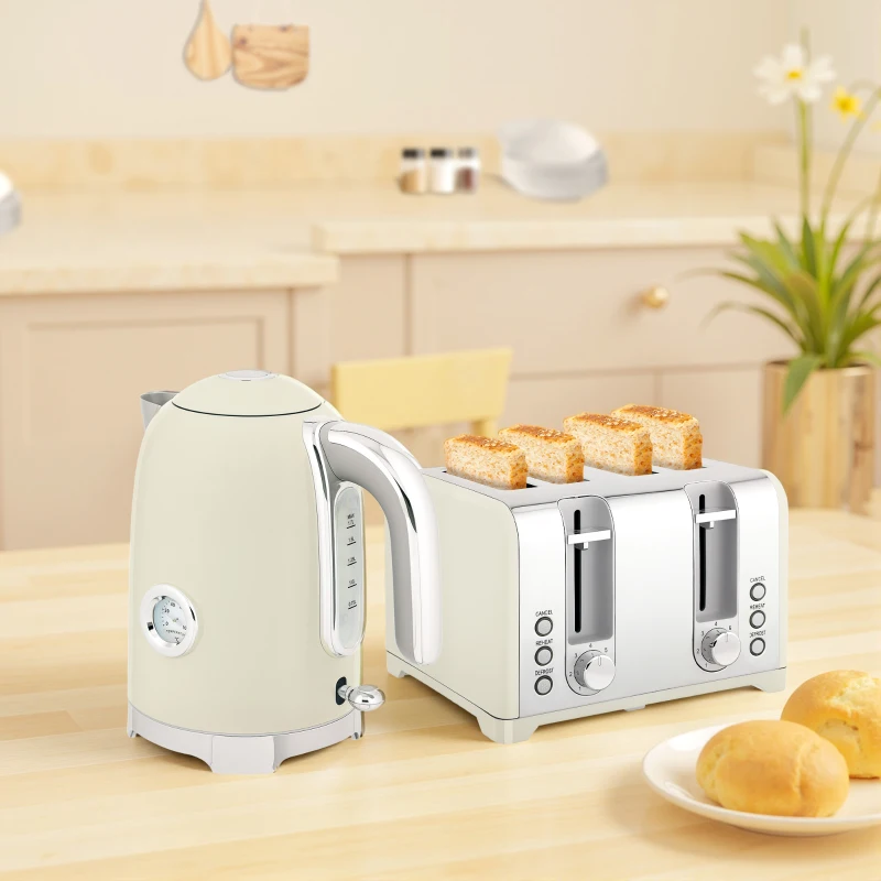 HOMCOM Retro 3000W Kettle and Toaster Set - Grey