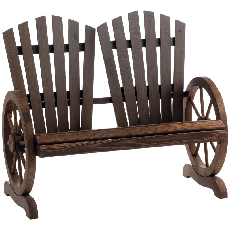 Outsunny 2-Sitzer Gartenbank Massivholz, Sitzbank mit Armlehne, Gartenmöbel 250kg belastbar, Rustikale Bank für Garten, Terrasse und andere Außenbereiche, 108 x 66 x 95 cm, Dunkelbraun