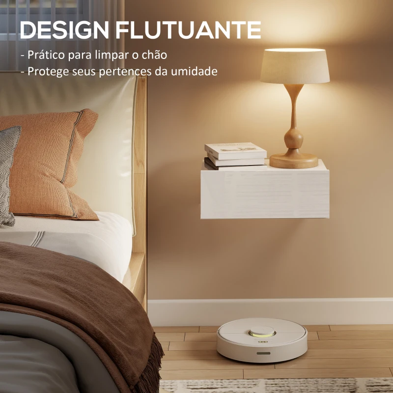 HOMCOM Conjunto de 2 Mesas de Cabeceira com 1 Gaveta Desenho Montado na Parede Estilo Moderno para Dormitório 40x30x15 cm Branco