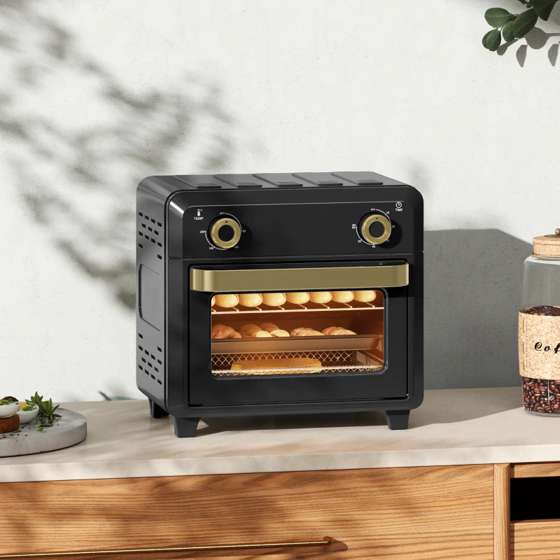 HOMCOM Minibackofen mit Umluft, Heißluftfritteuse, Timer, Innenbeleuchtung, 10L, Schwarz