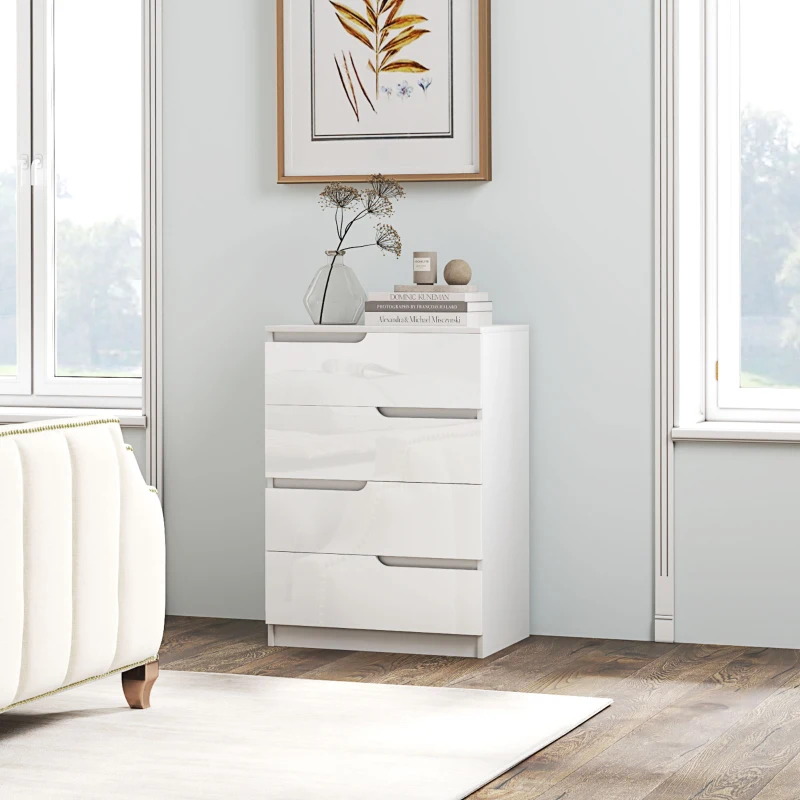 HOMCOM Chest of Drawers and Bedside Table, Modern, High Gloss