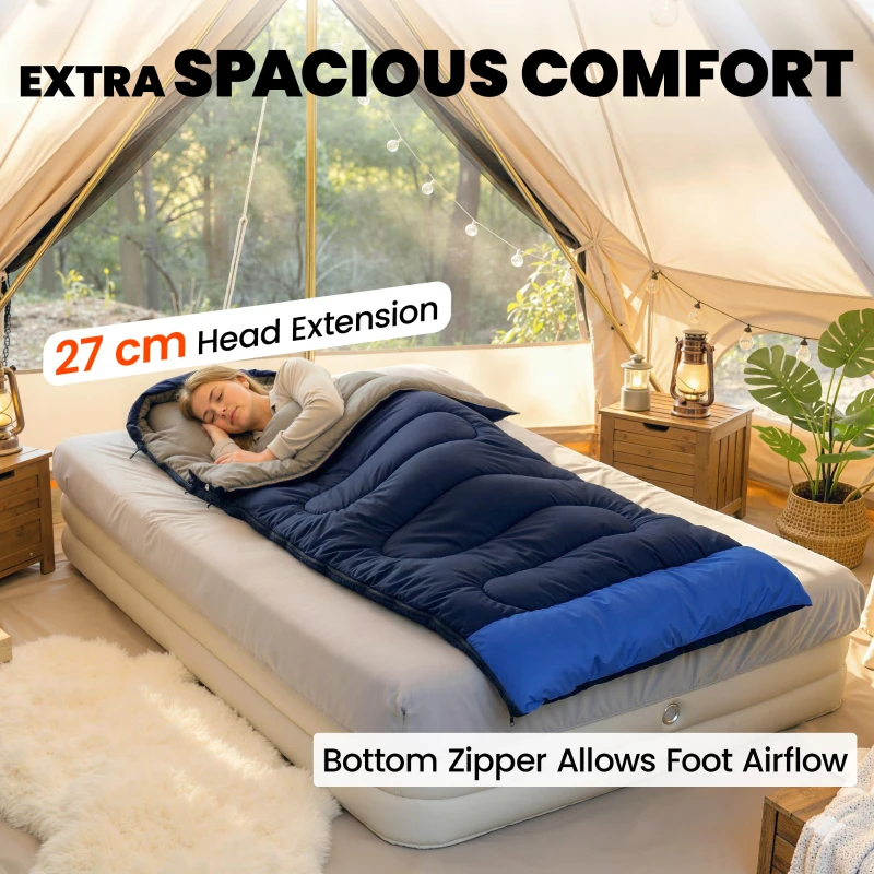Outsunny Sleeping Bag for Adults, Lightweight & Compact Sleeping Bag, 3 Seasons, Navy Blue