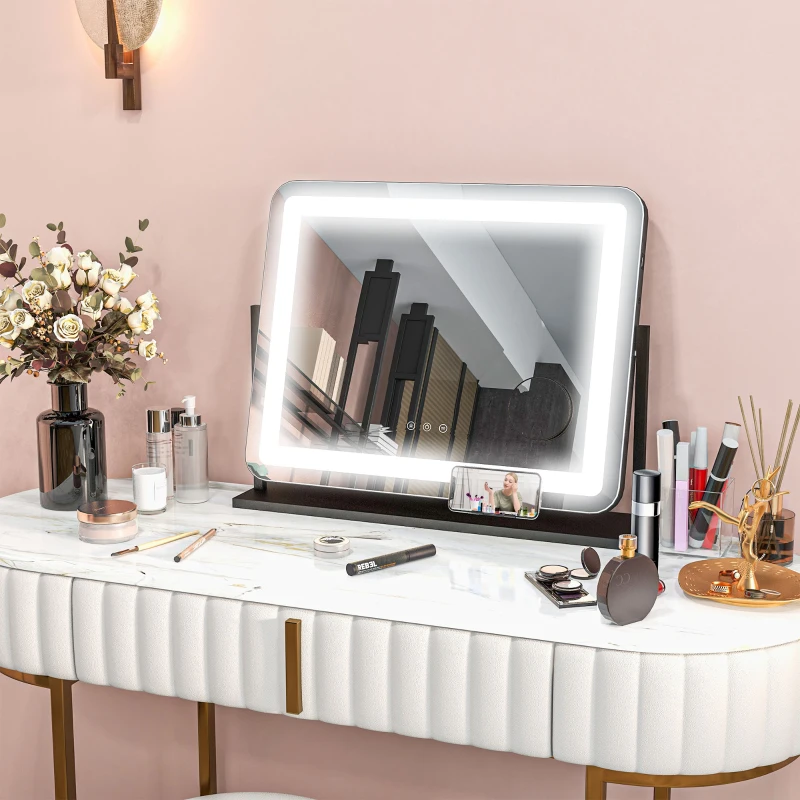 HOMCOM LED Light Tabletop Makeup Mirror, with Adjustable Settings