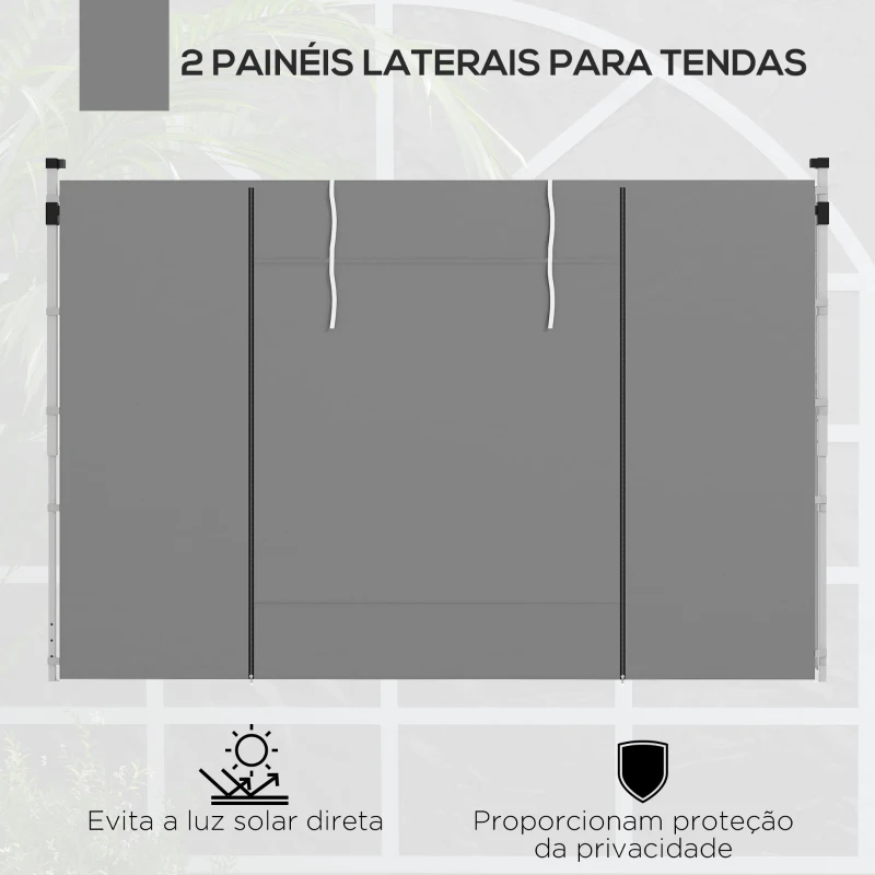 Outsunny 2 Paredes Laterais para Tenda 300x200 cm com Janela Enrolável e Porta com Fecho para Tendas 3x3 m ou 3x6 m Cinzento