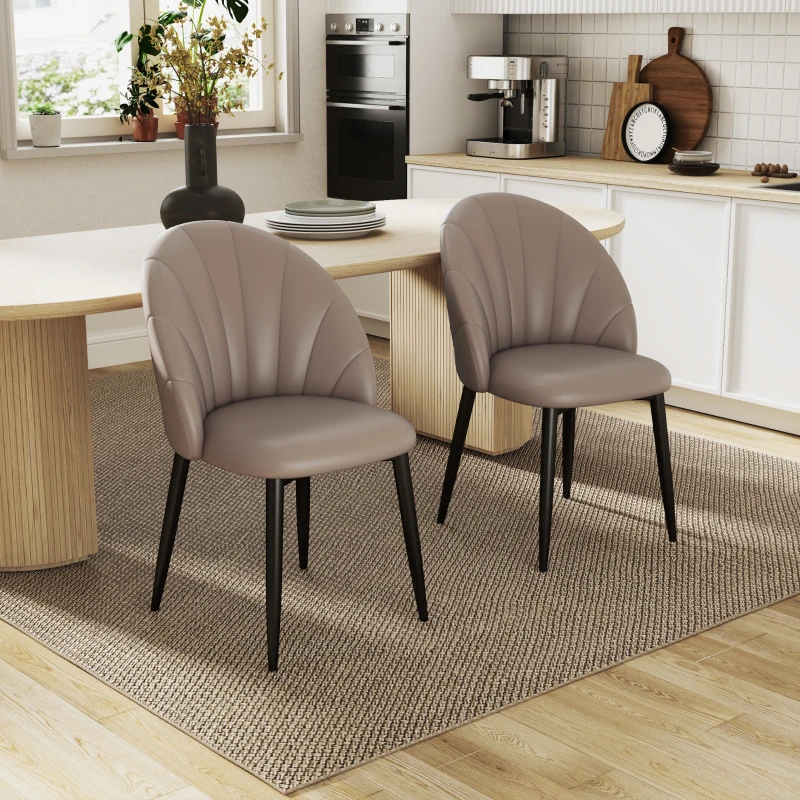 HOMCOM Set 2 Sedie da Pranzo in Pelle PU con Gambe in Metallo e Schienale a Conchiglia, Marrone