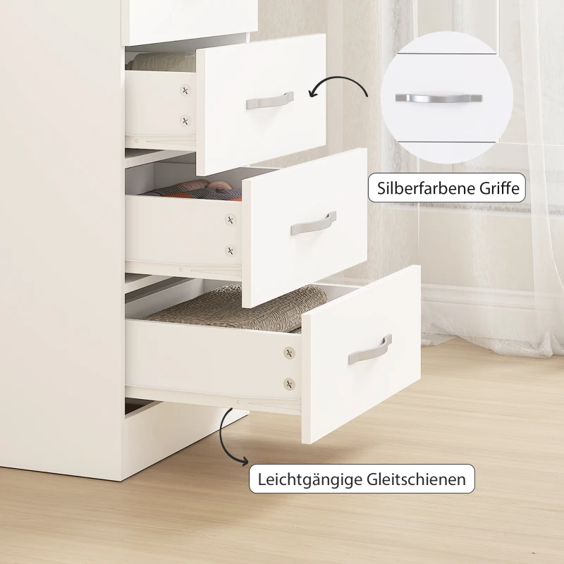 HOMCOM Kommode mit 5 Schubladen, Schubladenschrank für Kleidung und Utensilien, Spanplatte, Weiß