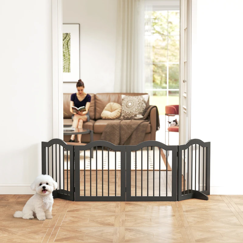 PawHut Absperrgitter Hund Freistehendes Schutzgitter mit Füßen, Klappbar Hundegitter, 4 Paneelen, 208 x 29,5 x 61 cm, Schwarz
