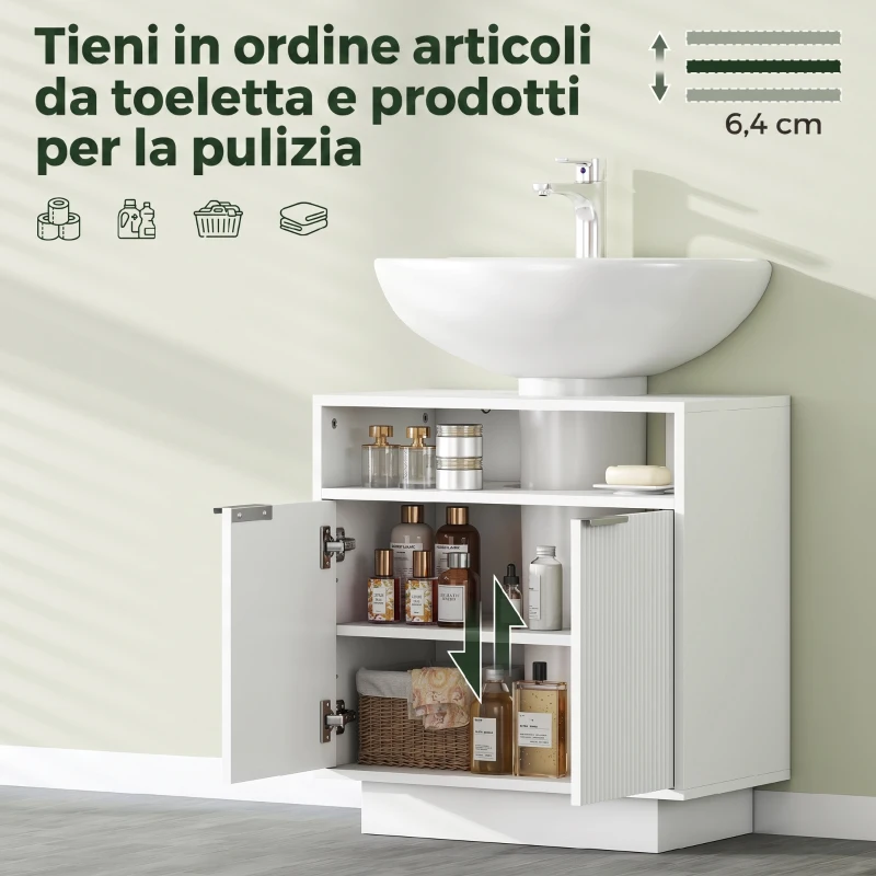 HOMCOM Mobile Sotto Lavabo Bagno con Ripiano Interno Regolabile e Ripiano Aperto, in Legno, 60x33x63 cm, Bianco