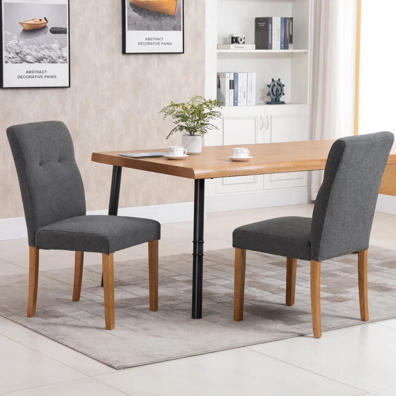 HOMCOM Set de 2 scaune de dining tapițate cu spătar înalt și picioare din lemn, 50x62x96 cm, gri închis