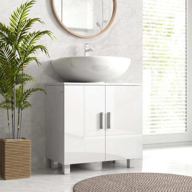 HOMCOM Bathroom Under Sink Cabinet for Basin without or with Pedestal - High Gloss White