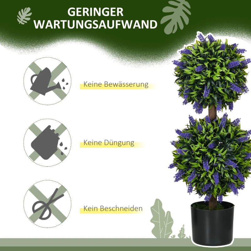 HOMCOM Kunstlavendelbomen, Set van 2, met Cementen Bloempot, Ø15x70 cm, Groen
