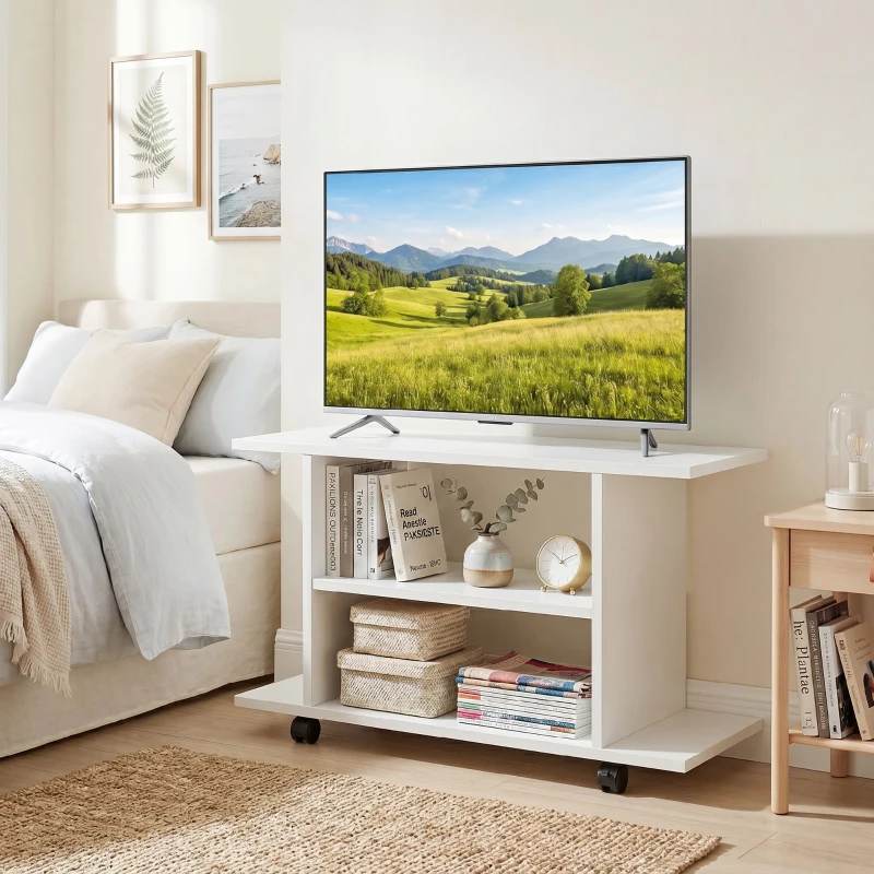 HOMCOM Mobilier Unghiular cu Roți și Rafturi, până la 42", Alb