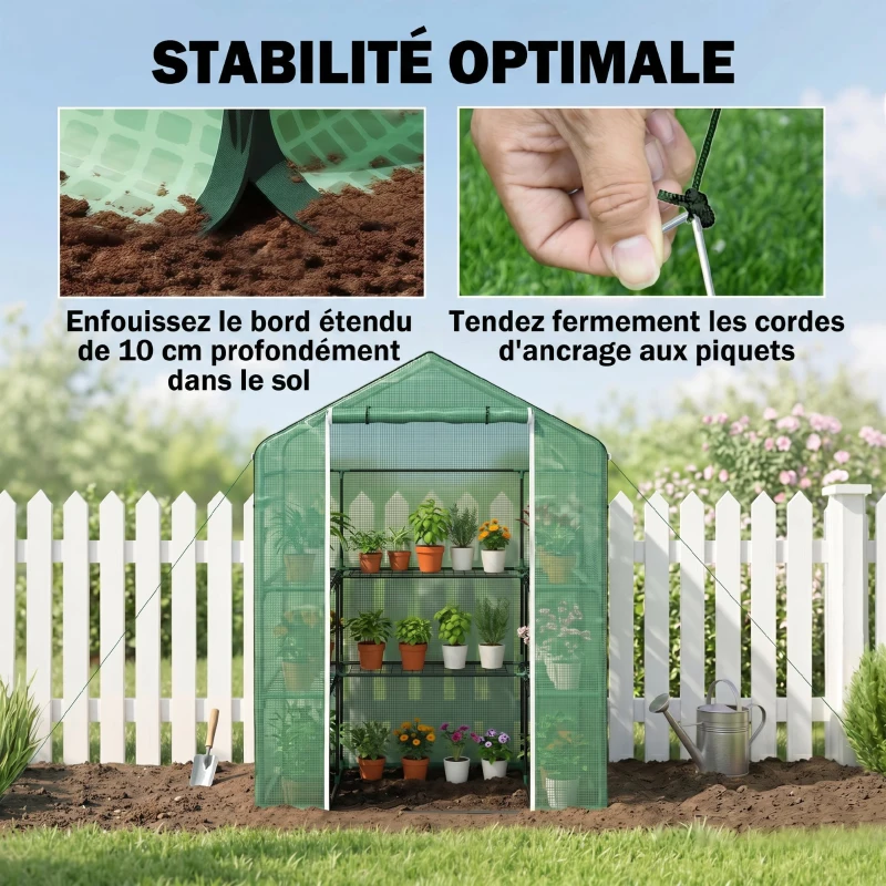 Outsunny Serre de jardin avec 1 porte, 2 fenetres et 2 étagères en forme de U pour Légumes Plantes Fleurs Bâche PE 140x73x190 cm