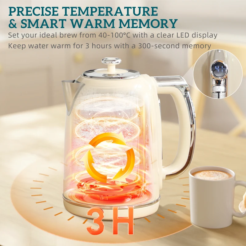 HOMCOM Polished Retro 40-100°C Kettle and Toaster Set - Cream