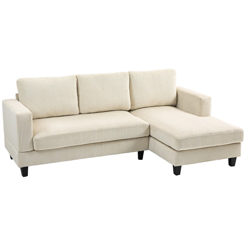 HOMCOM Sofá Chaise Longue de 3 Lugares em L Estofado em Veludo Assento e Encosto Almofadados 214x134x87 cm Bege